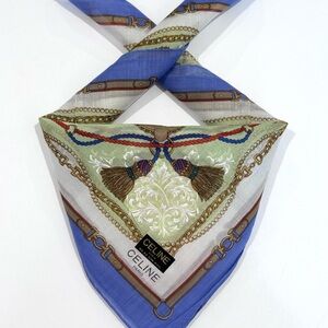 NWTCeline Scarf For Women Horse Belt Pattern Blue Luxury Cotton Handkerchief 18”